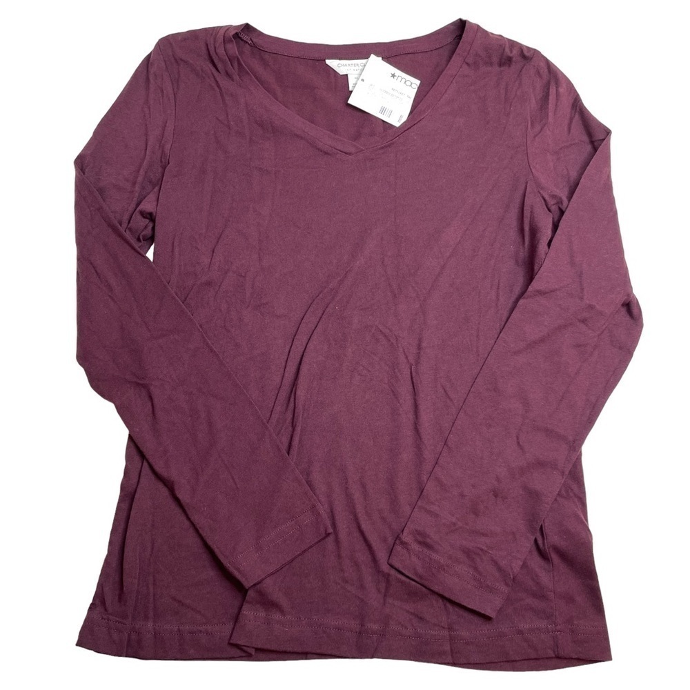 Charter Club Intimates Macy's Cotton Pajama V-Neck Long Sleeve Top Burgundy XS
